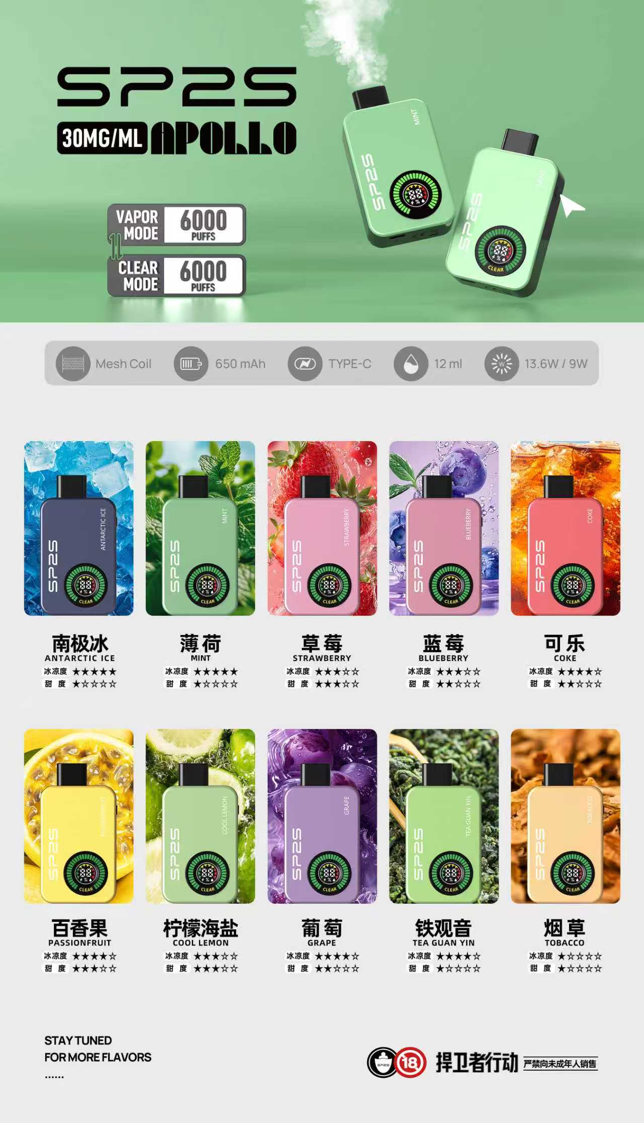 SP2S Apollo 12000口拋棄式電子煙|雙模式無煙霧黑科技・Mesh網狀線圈 台灣現貨